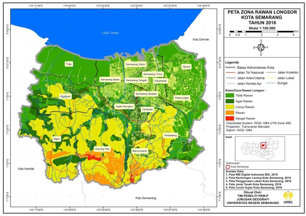 Peta GIS yang menunjukkan zona rawan bencana seperti banjir dan tanah longsor untuk manajemen darurat.